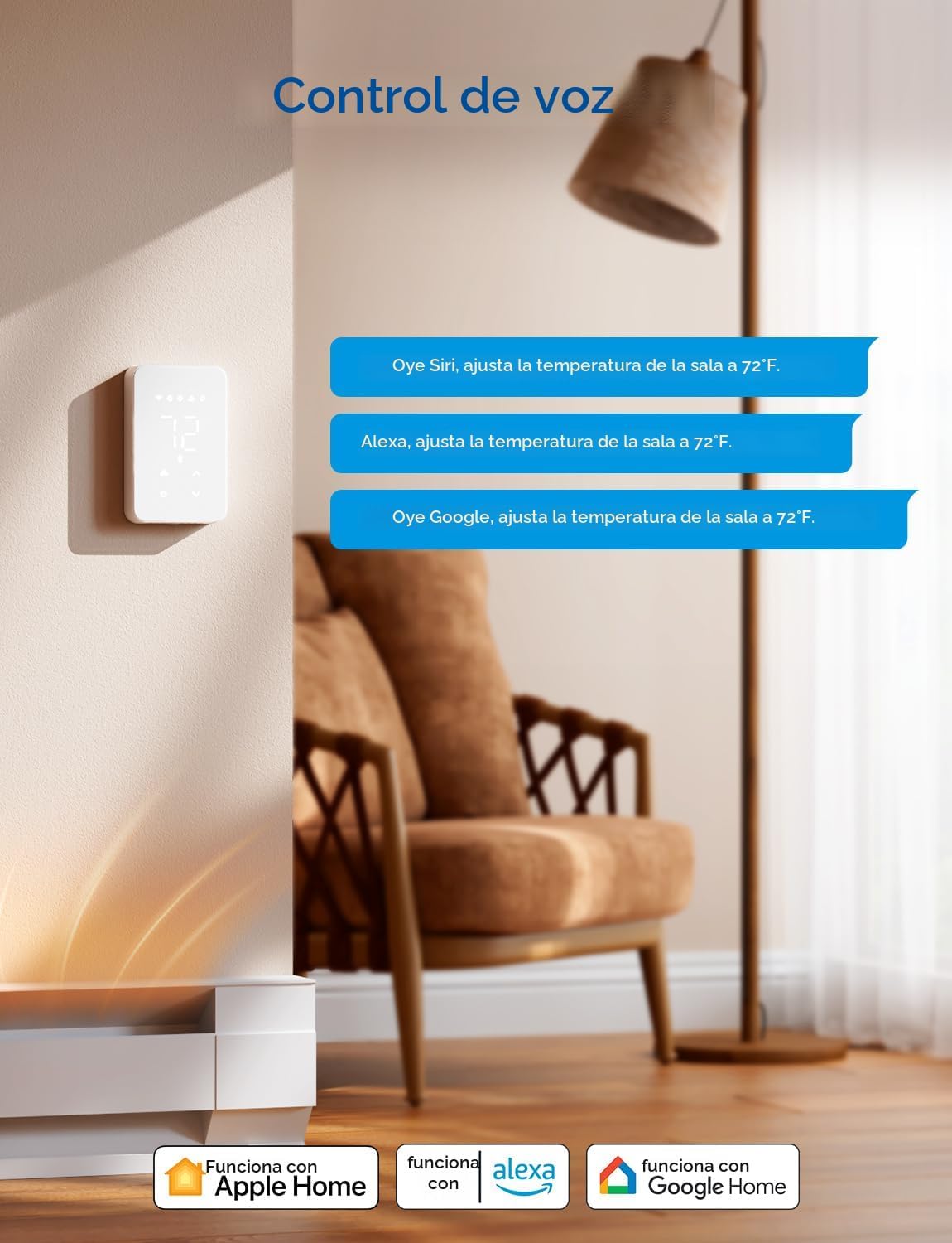 meross Termostato inteligente para zócalos eléctricos y calentadores de pared, compatible con HomeKit, Alexa y Google Home, Termostato programable Wi-Fi de 120V-240V con fácil instalación, ahorro de