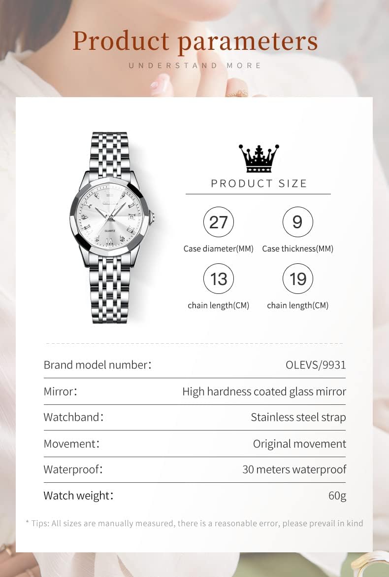 OLEVS Reloj para Mujer Moderno de Moda con Diamantes para Damas Analógico, Acero Inoxidable, Resistente al Agua, Luminosa, Día, Fecha, Dos Tonos