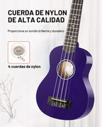 Donner Ukelele Soprano para Principiantes de 21 Pulgadas Kit de Iniciación con Lecciones Gratuitas en Línea Bolsa Correa Cuerda Afinador Púas Paño Ukalalee Yukalalee (Morado)