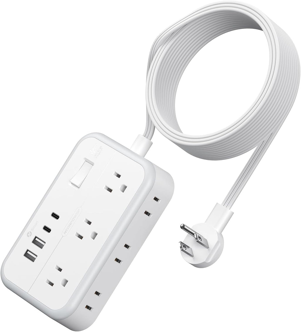 Extension Cord 15 ft, Surge Protector Power Strip con 6 Outlets 4 USB Charger(2 USB C puerto), Flat Plug Outlet Extender Long Cord, Protection para Indoor, Home, Office Supplies, Dorm Room Essentials