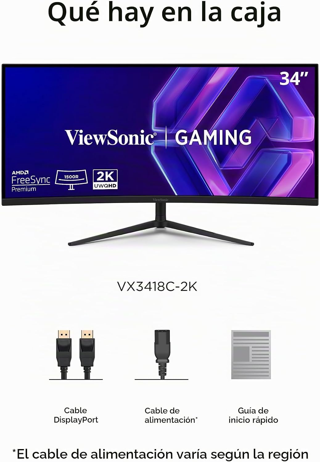 ViewSonic VX3418C-2K Monitor de juegos curvado ultraancho de 34 pul...