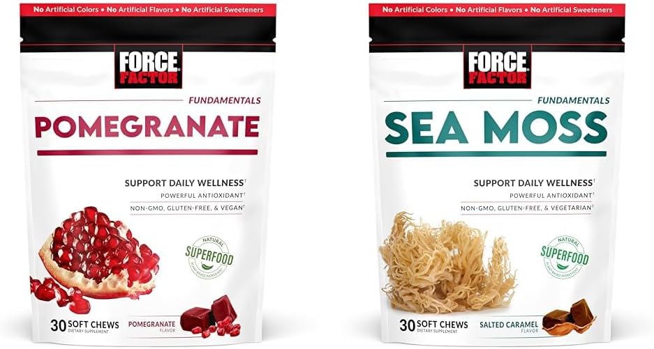 Force Factor Masticables suaves de granada y musgo marino, superali...