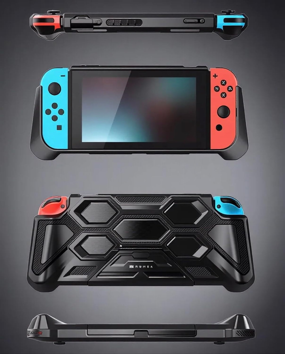 Mumba Funda protectora para Nintendo Switch 1 (versión 2017), [Battle Series] [Soporte integrado] Funda de agarre resistente para consola Nintendo Switch con cómodos agarres acolchados (negro)