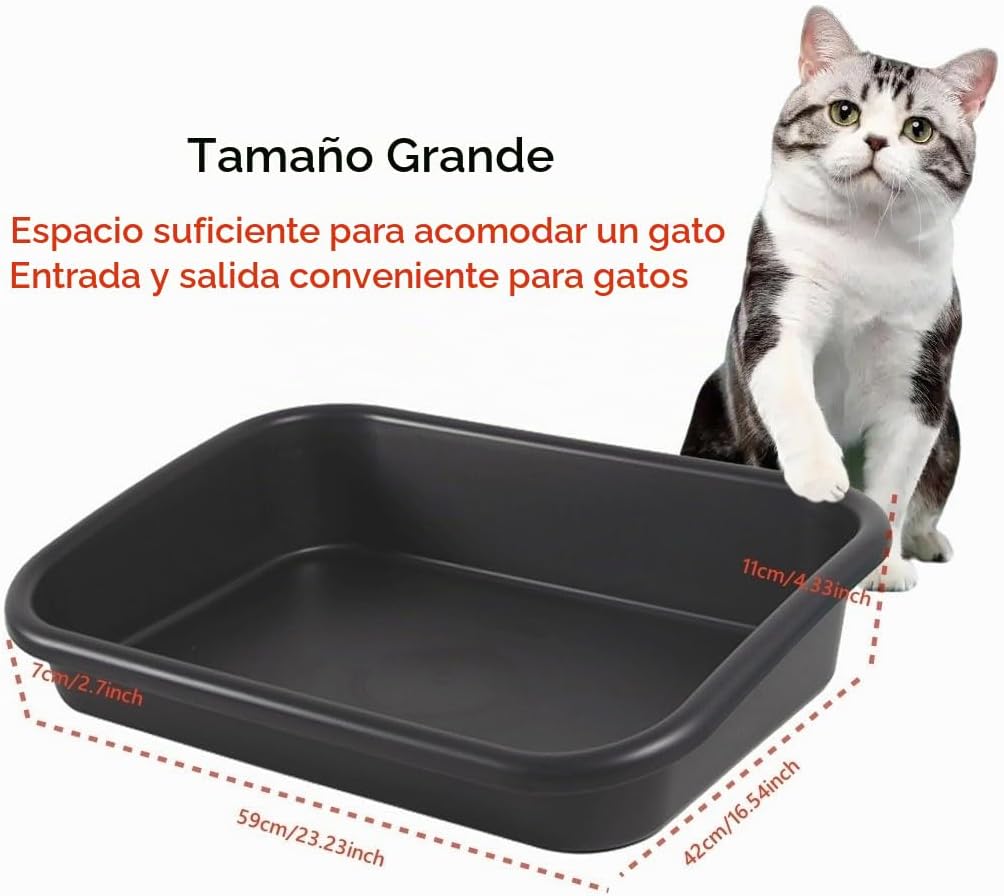 Caja de arena extra grande con lados altos de 23.23 pulgadas de largo x 16.54 pulgadas de ancho x 4.33 pulgadas de alto, plástico ABS de entrada baja para personas mayores, caja de arena segura para