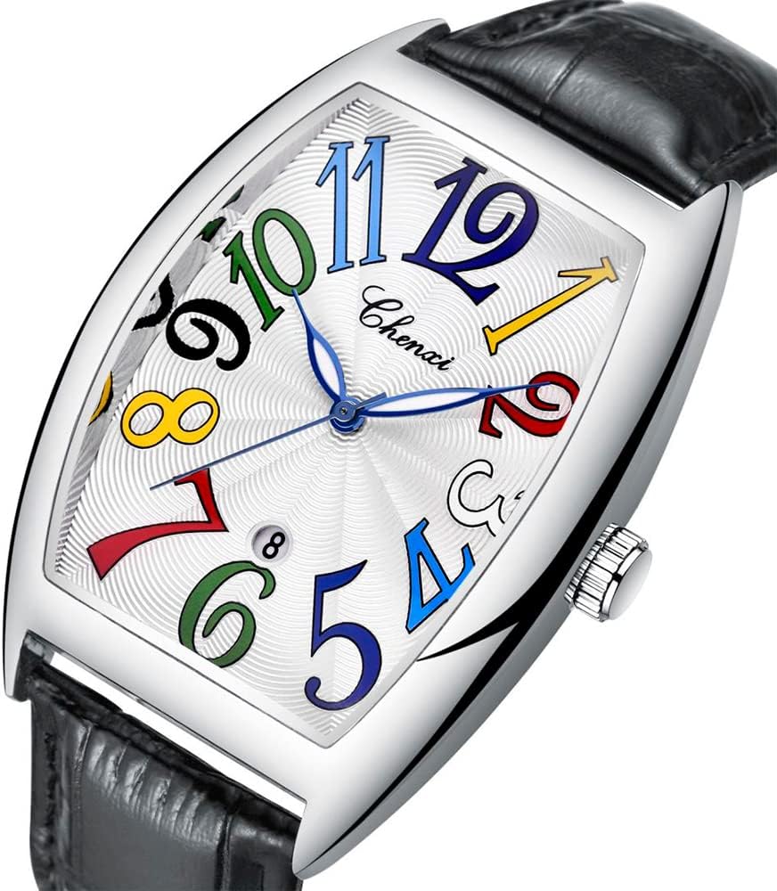 Reloj de cuero negro Tiong Square para hombre, movimiento de cuarzo, diseño luminoso, pantalla digital blanca, resistente al agua