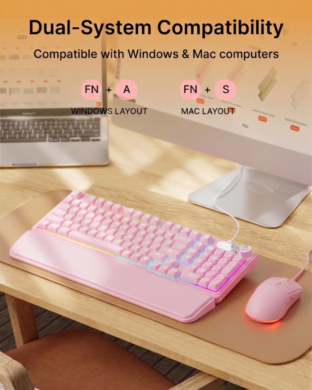 EWEADN Combo de teclado y mouse con cable con reposamuñecas desmont...