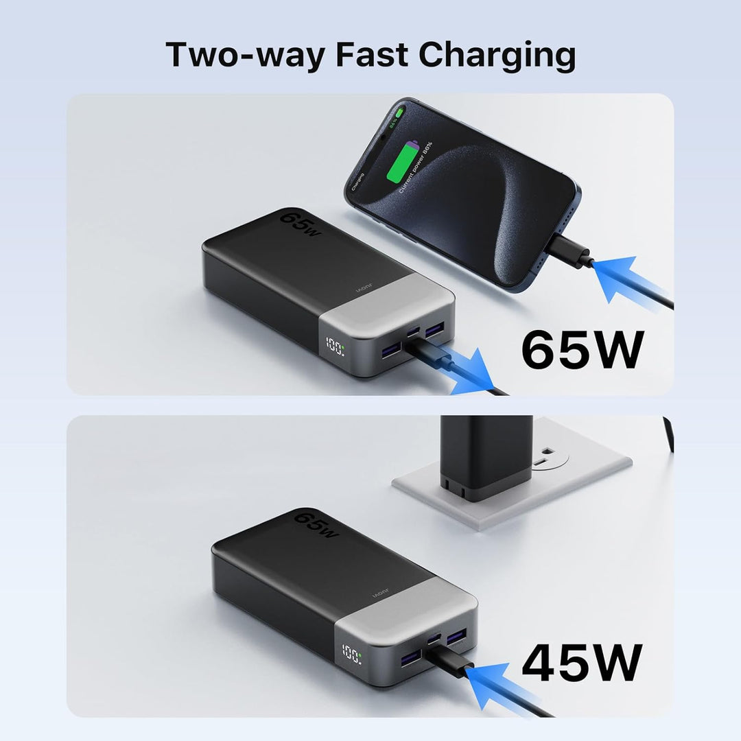 JUOVI Cargador portátil de 65 W, banco de energía de 20000 mAh, com...
