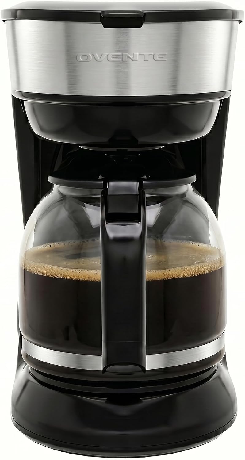 OVENTE Cafetera de goteo para 12 tazas con interruptor Easy On/Off, negra CM412B