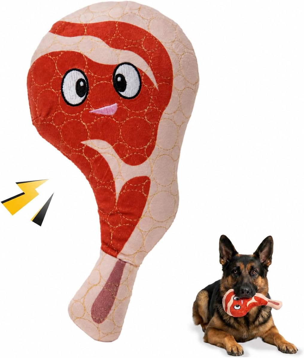 Bite Force - Juguete para perros duradero y fuerte Ribby con chirriador, costuras reforzadas con Kevlar para masticadores agresivos - Rojo.