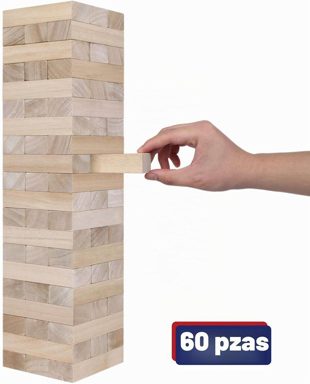 Juego de torre gigante de caída, torre grande que se apila a más de 3.2 pies, 60 piezas de bloques gigantes de madera para juegos de patio al aire libre con estuche de transporte apilable, juego de noche, juguete de regalo para niños, adultos y familia