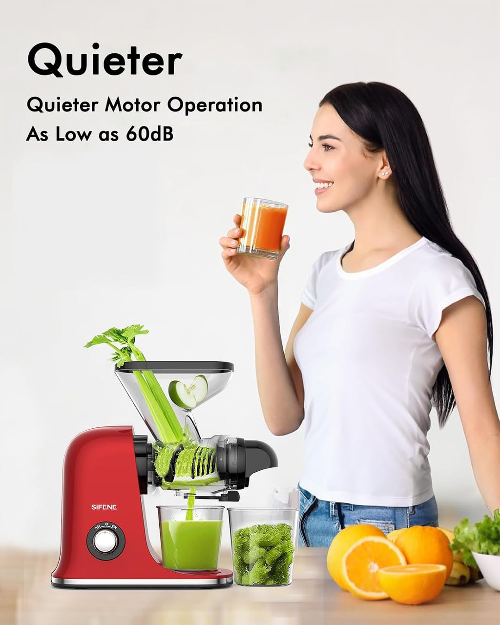 SIFENE Mini exprimidor de masticación lenta, canal de alimentación doble
