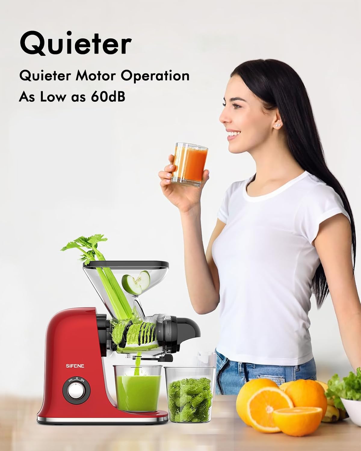SIFENE Mini exprimidor de masticación lenta, canal de alimentación doble
