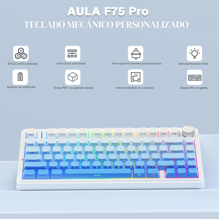 AULA F75 Pro Teclado mecánico inalámbrico, teclado personalizado in...