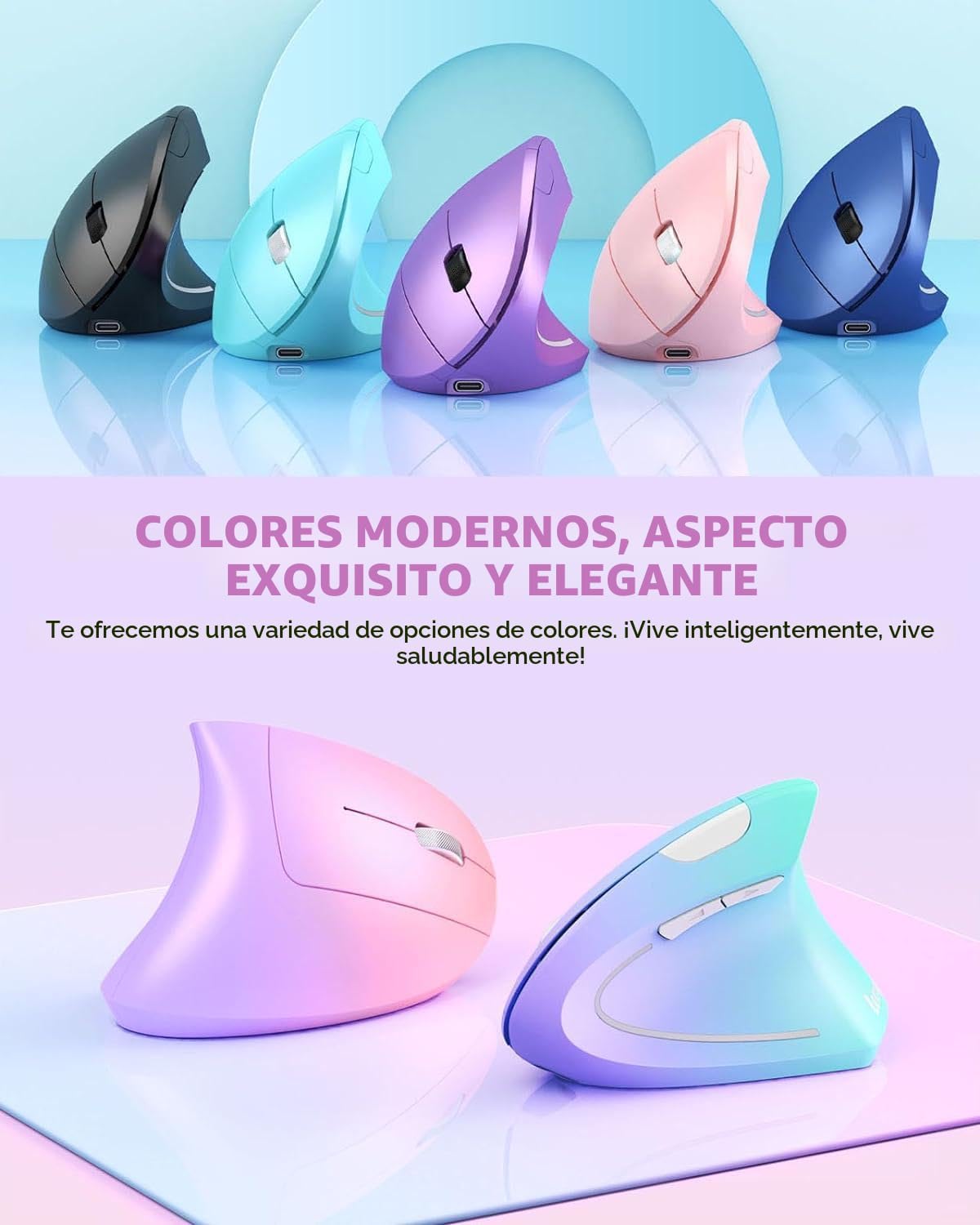 Lekvey Ratón ergonómico, ratón inalámbrico vertical recargable 2.4...