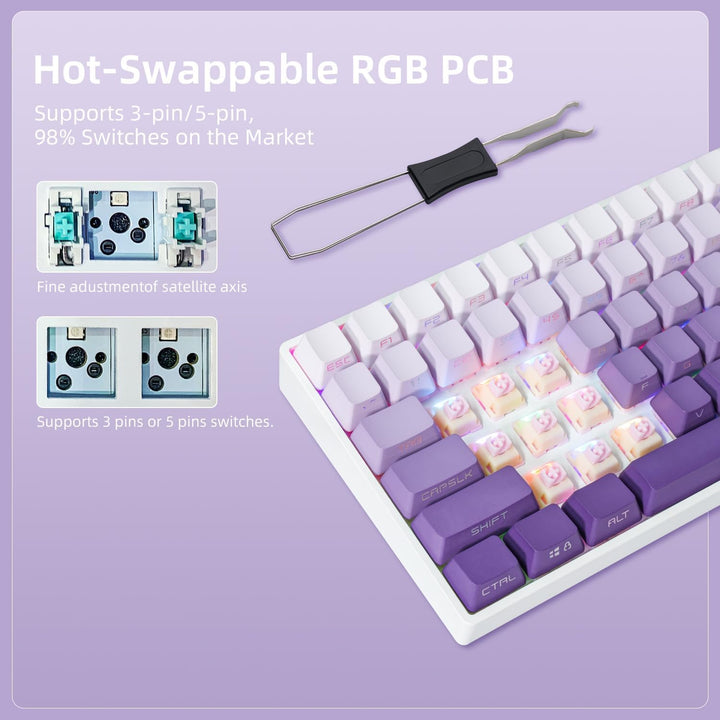 ZORNHER ZH100 Wireless Mechanical Keyboard,98% Purple Creamy Keyboa...
