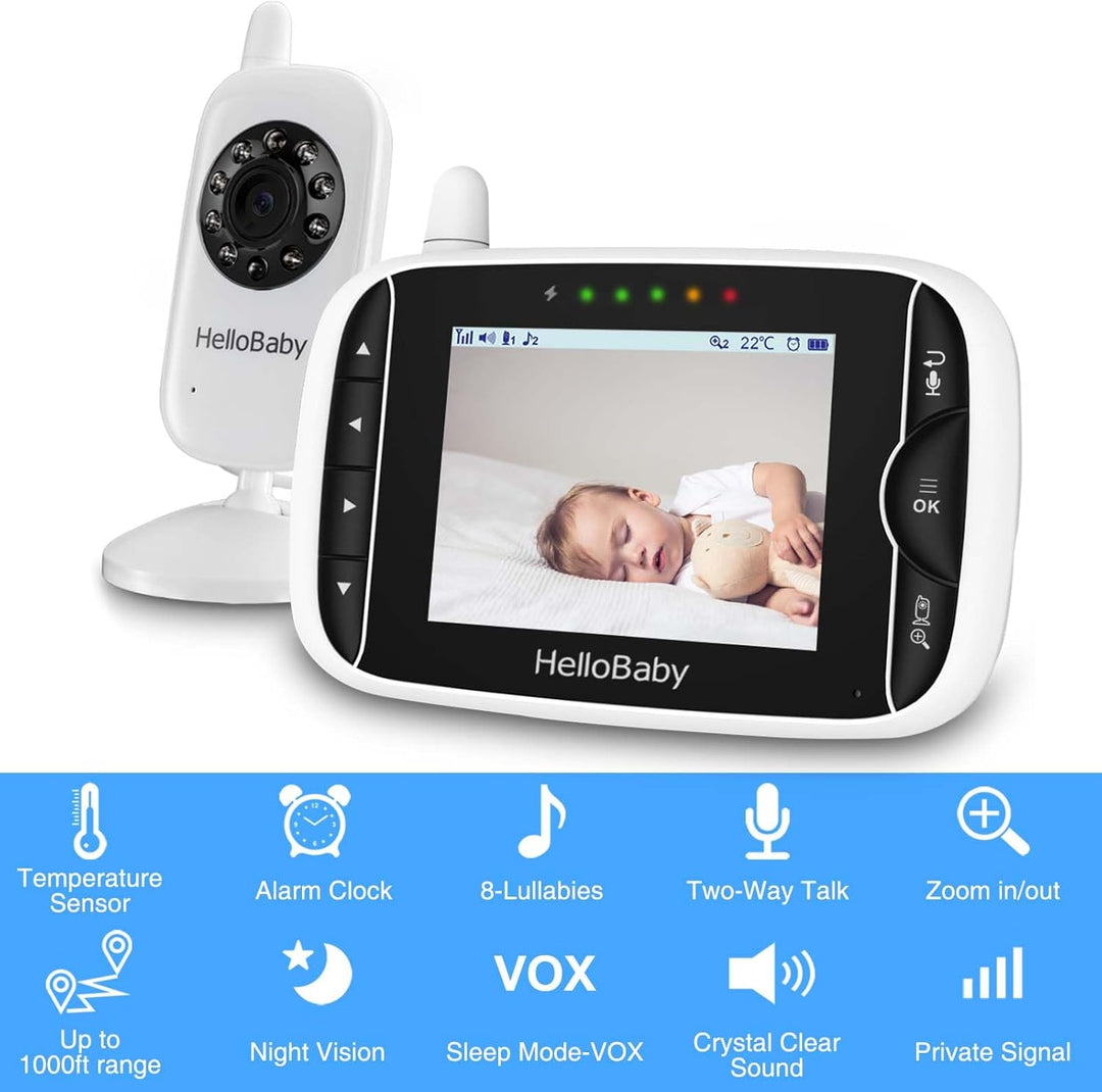 HelloBaby Monitor de video para bebés con cámara y audio, pantalla...