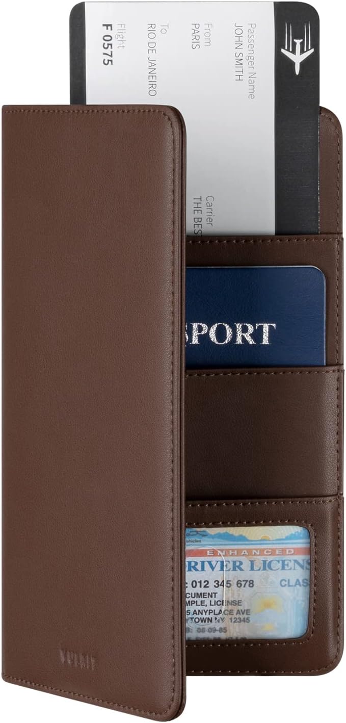 VULKIT Billetera para pasaporte, con bloqueo RFID, cartera de viaje para hombres y mujeres, Espresso, Talla única, Cartera de viaje
