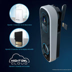 Night Owl 2K Timbre de video inteligente con batería y Wi-Fi de doble alimentación - Negro