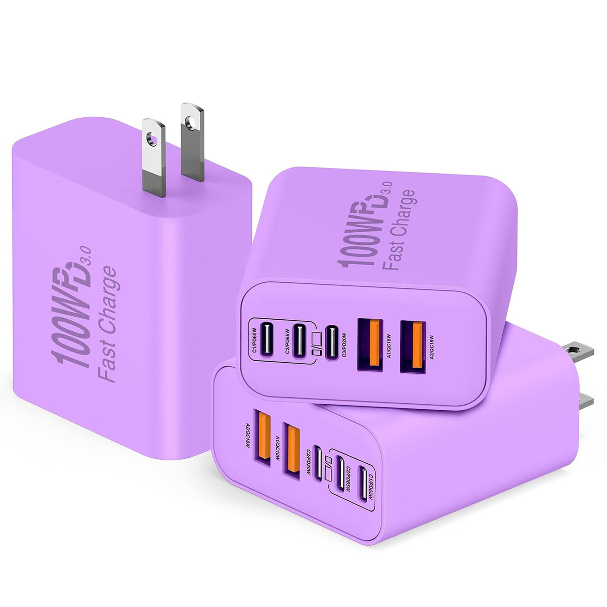 QZIIW Bloque de cargador rápido de pared USB C, bloque de carga rápida de 100 W, 5 puertos tipo C, paquete de 3 adaptadores de cargador de alimentación PD QC 3.0 USB multipuerto para iPhone 17 16