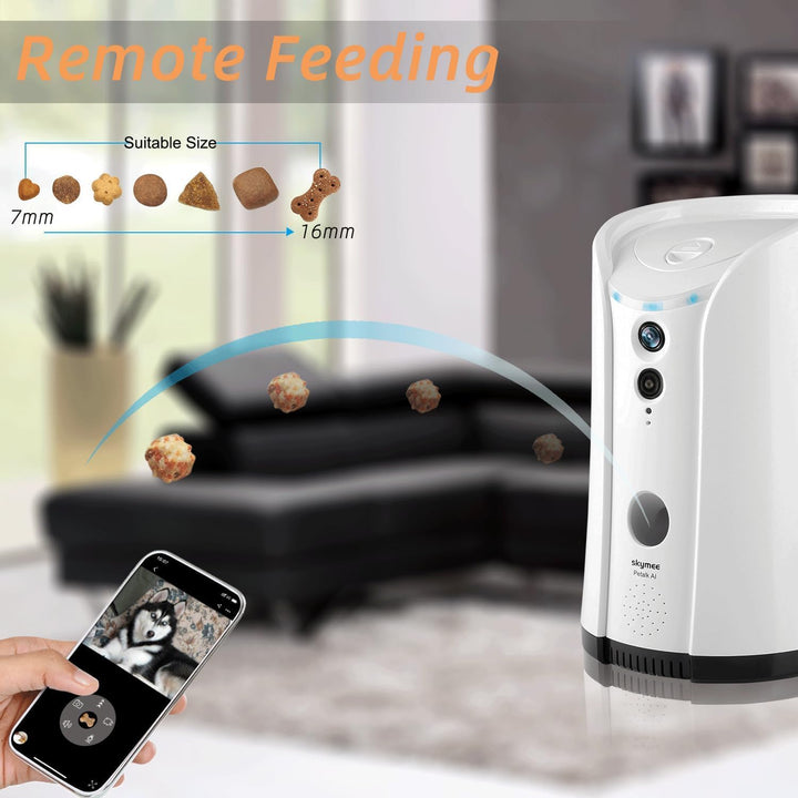 SKYMEE Dispensador de golosinas para perros, cámara remota WiFi par...