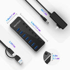 RSHTECH, RSH-ST07, hub USB 3.0 de 7 puertos, alimentado, adaptador 5V/3A