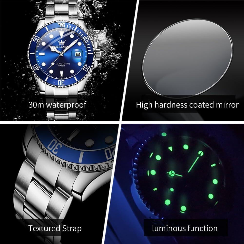 OLEVS Reloj para Hombre Con Diamante Analógico Quartz Negocios Resistente al Agua Acero Inoxidable Fecha Semana Luminiscente Reloj para Hombres