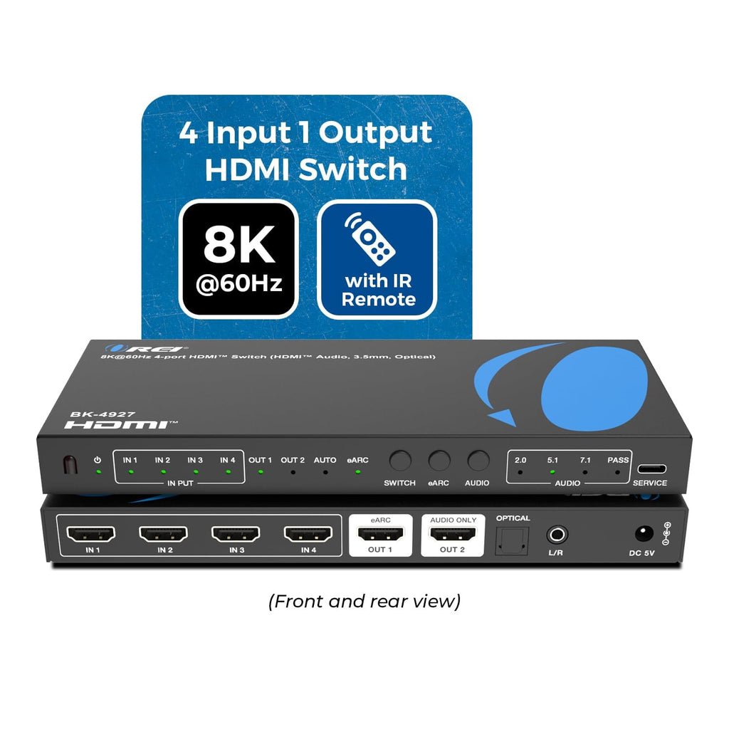 OREI Conmutador HDMI de 4 puertos 8K, audio HDMI, 0.1 in, óptico