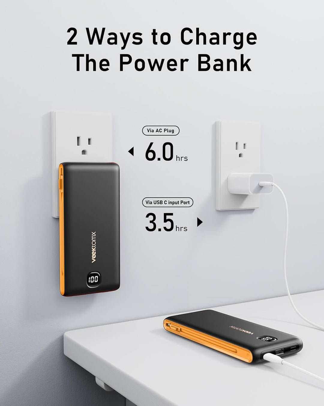 VEEKTOMX Cargador portátil con cables integrados de 10000 mAh, banc...