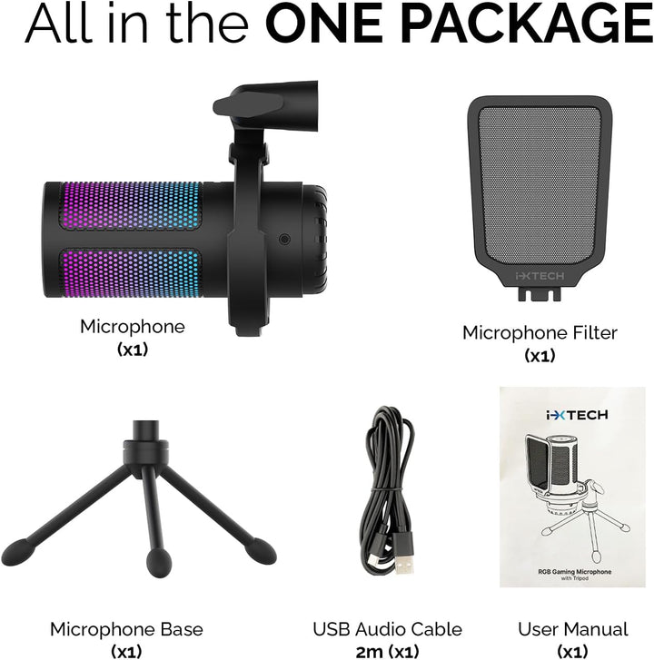 IXTECH - Micrófono USB para juegos para PC, micrófono condensador R...