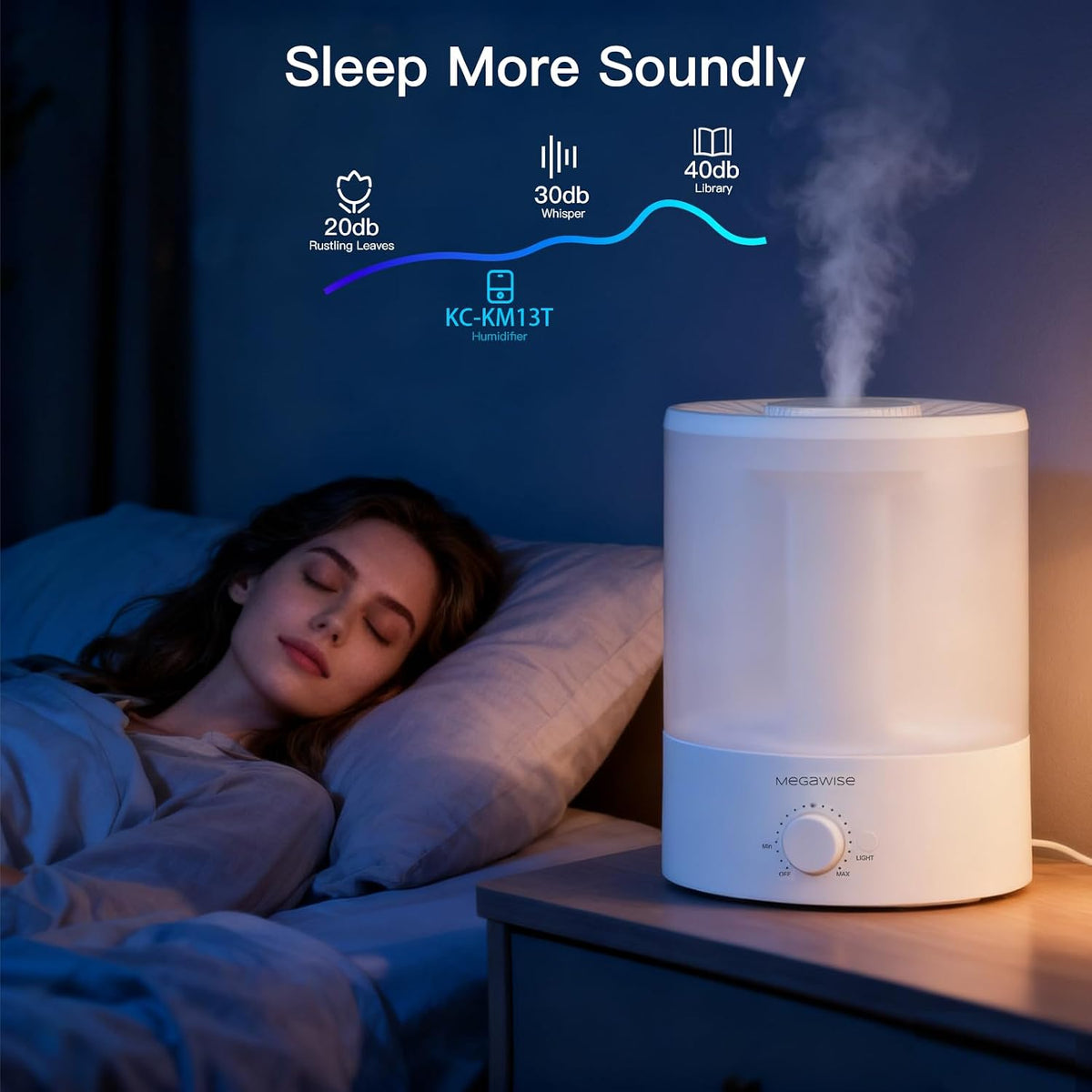 MEGAWISE Paquete de 2 humidificadores ultrasónicos de niebla fría de 3.5 litros – llenado superior, difusor de aceite esencial, funcionamiento silencioso, luz nocturna, apagado automático para el