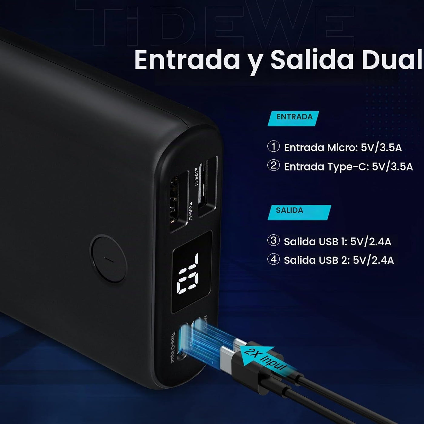 TIDEWE Banco de Energía, Paquete de Batería Recargable Adecuado par...