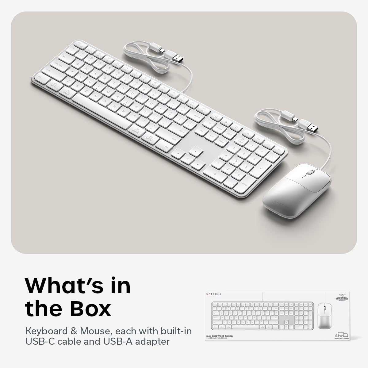 Satechi Combo de teclado y mouse con cable, Slim CLX3 con conectivi...
