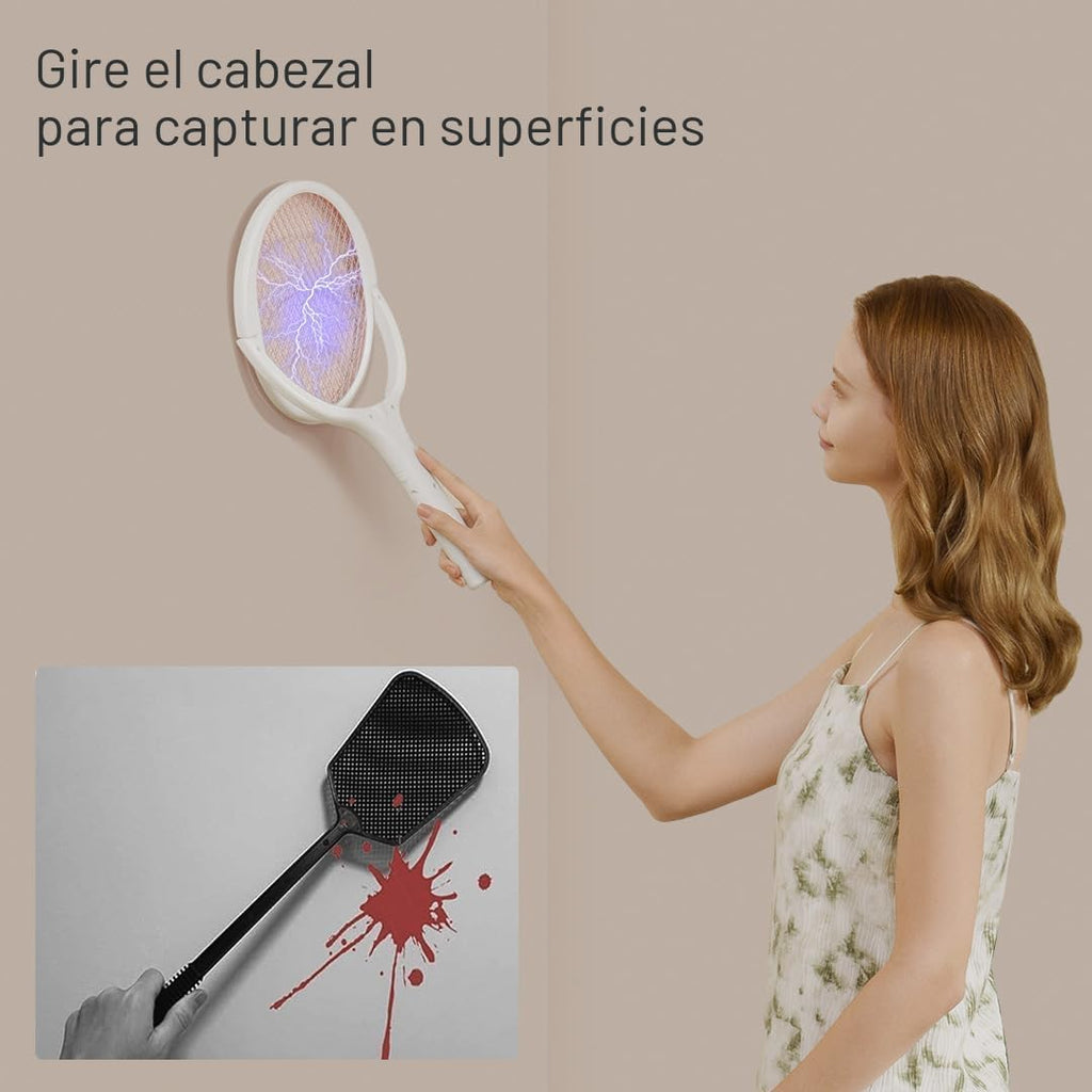 GeckoMan Zapper de Moscas Eléctrico, Raqueta Zapper de Insectos Eléctrica