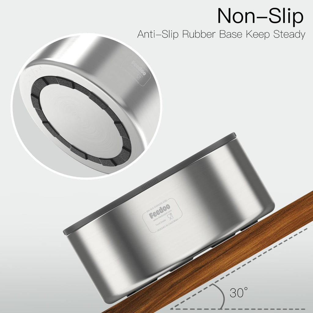 Feedoo Tazón de Agua de 1 Galón sin Derrame para Perros, de Acero Inoxidable de Doble Pared con Tapa Antisalpicaduras y Disco Flotante, Base Antideslizante, Comedero de Agua Lento Fácil de Limpiar