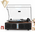 Tocadiscos de vinilo con altavoces integrados, tocadiscos Bluetooth de 5.4 entradas para discos de vinilo, cartucho magnético, transmisión por correa de 33/45 RPM, salida RCA, barra de luz