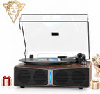 Tocadiscos de vinilo con altavoces integrados, tocadiscos Bluetooth de 5.4 entradas para discos de vinilo, cartucho magnético, transmisión por correa de 33/45 RPM, salida RCA, barra de luz