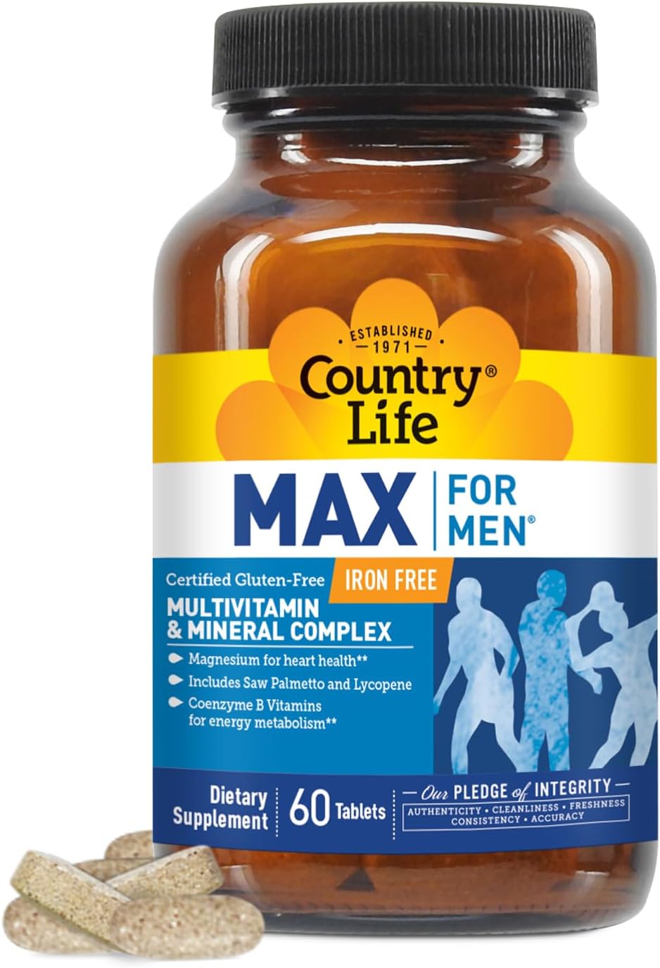 Country Life Max for Men, Complejo multivitamínico y mineral, sin h...