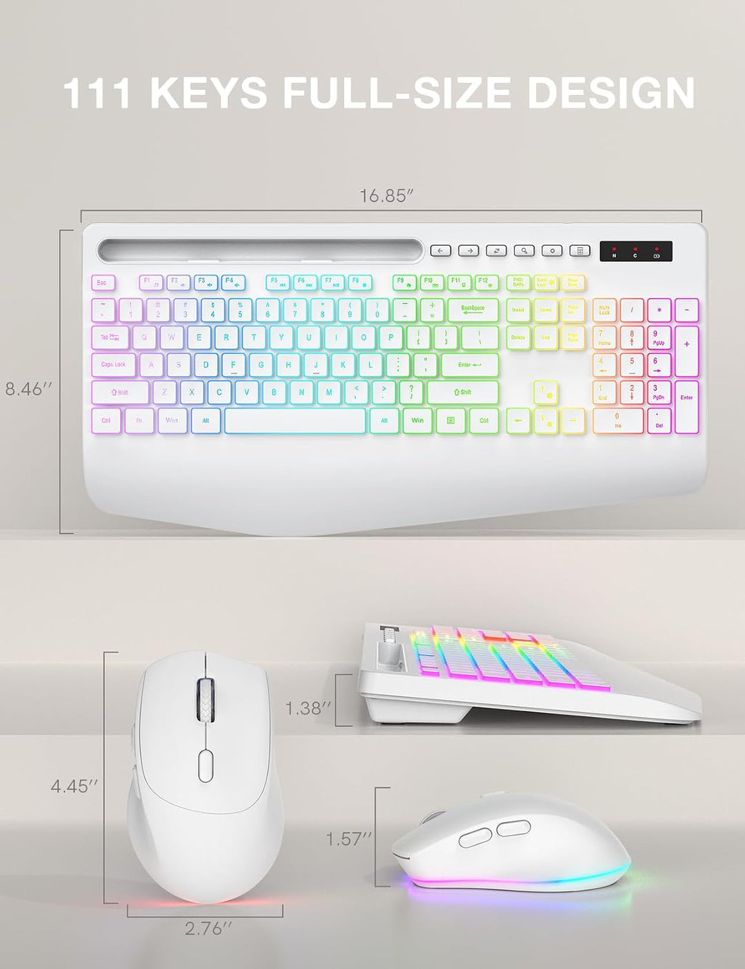Combo de teclado y mouse inalámbricos, 9 efectos retroiluminados, r...