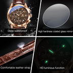 OLEVS Reloj de vestir de cuero para hombre, casual, cuarzo, marrón, pulsera, con fecha