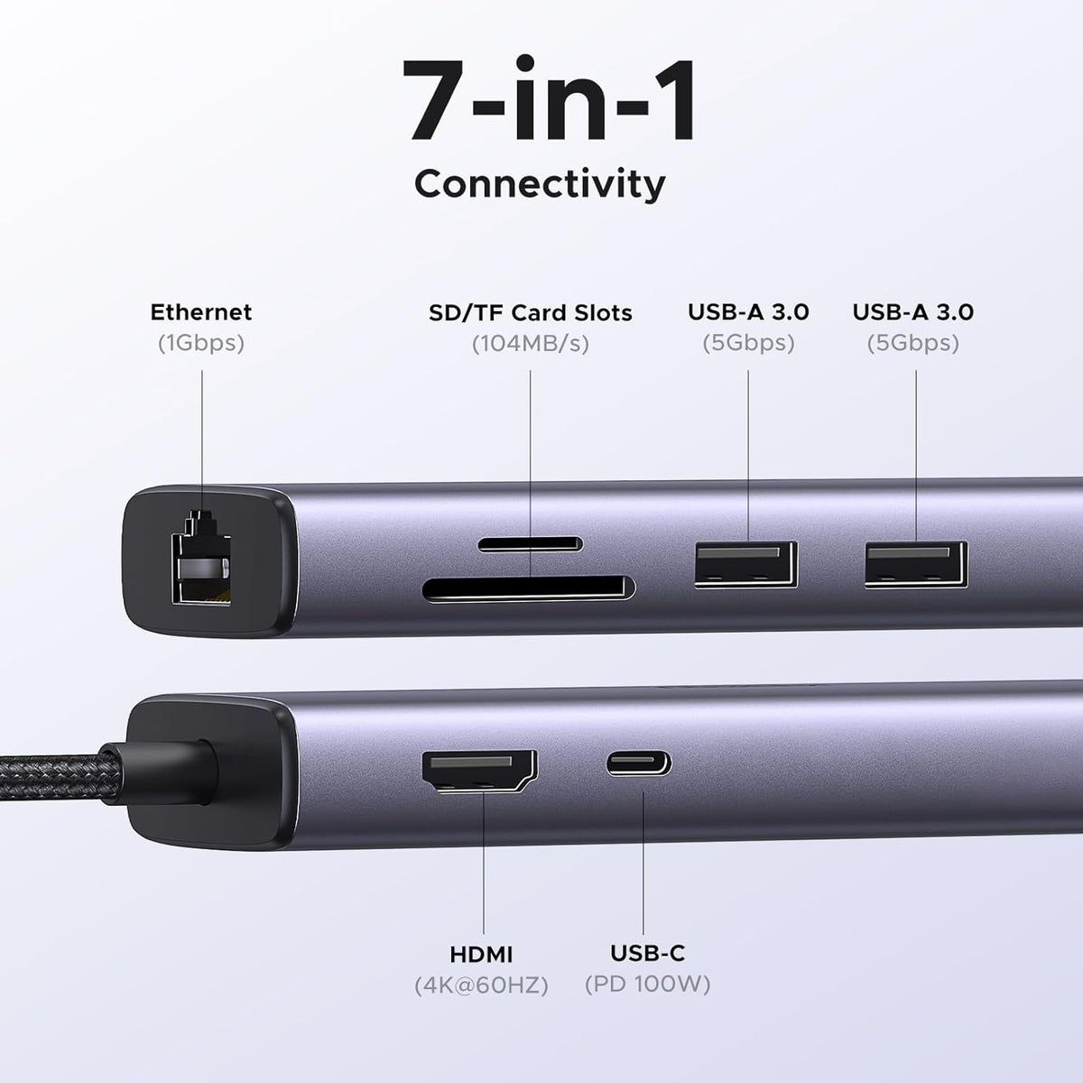 UGREEN, 60515, hub USB 2.0 de 3 puertos