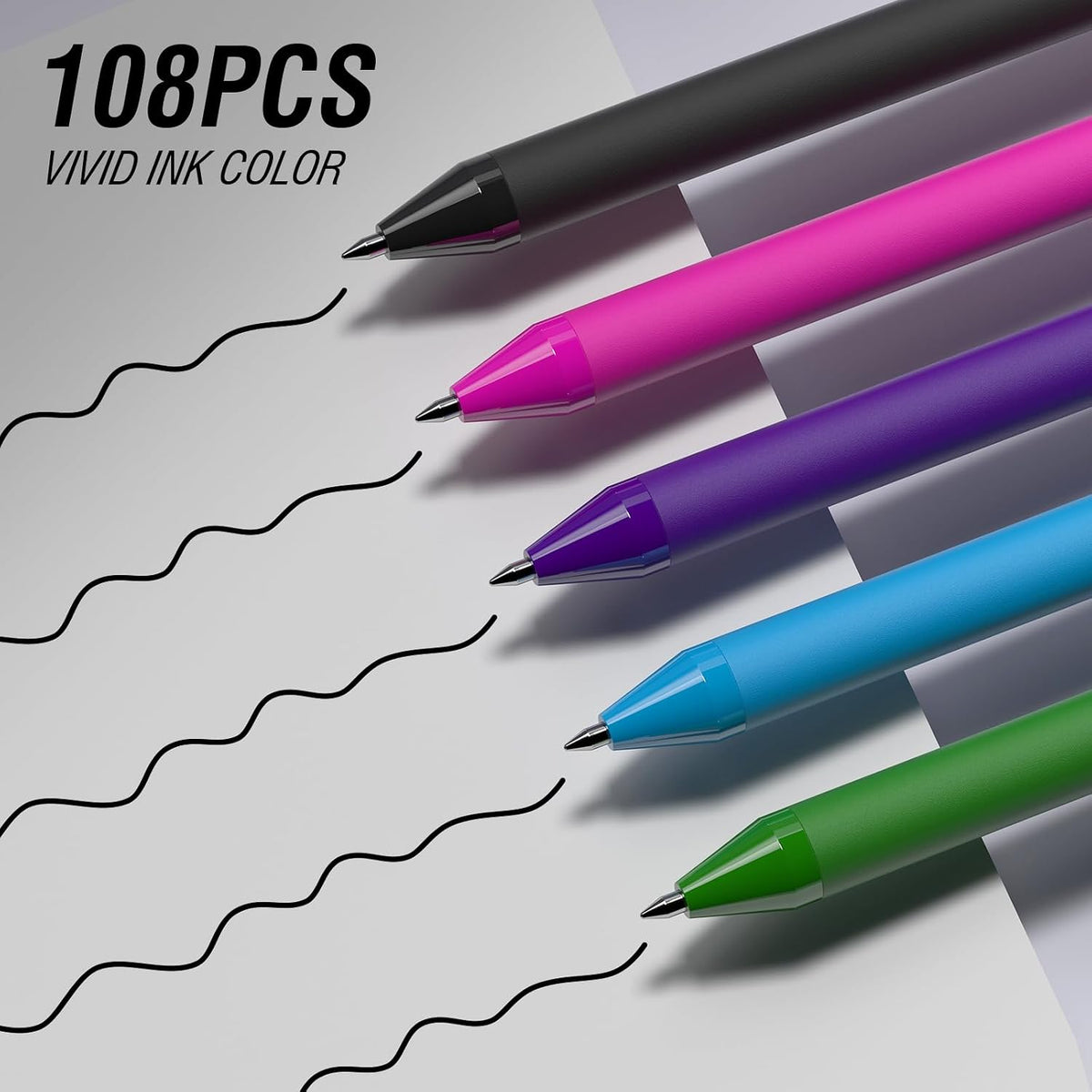 Paquete de 108 bolígrafos negros - Bolígrafos a granel de 0.04 pulgadas de punta media, escritura suave, sin manchas, retráctiles, tinta negra (Rosa)