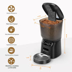 Comederos automáticos para gatos para dos gatos, dispensador automático doble de comida para gatos de 5 litros/20 tazas con 2 cuencos inoxidables, ajuste de temporizador, 20 porciones, 6 comidas por