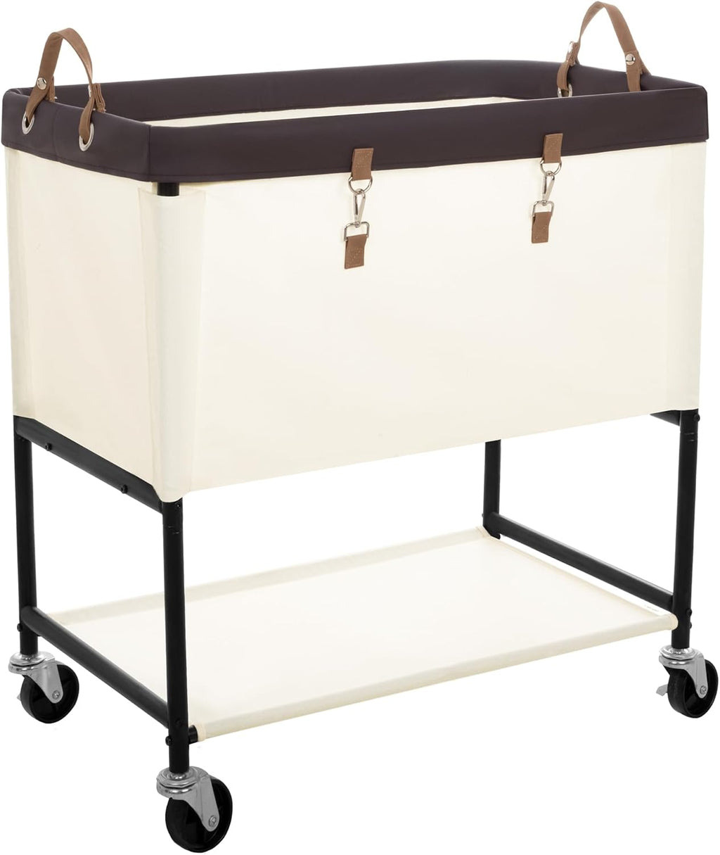 StorageWorks Carrito de Lavandería, Canasta Rodante de 2 Niveles con Ruedas, 46 Galones, Beige