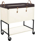 StorageWorks Carrito de Lavandería, Canasta Rodante de 2 Niveles con Ruedas, 46 Galones, Beige