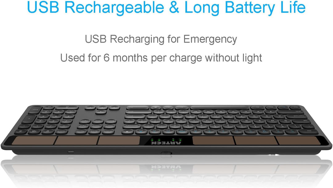 Arteck Teclado Solar Inalámbrico de Tamaño Completo, Teclado de Rec...