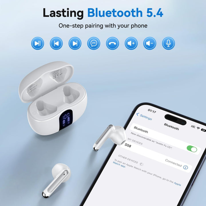 JYUESJKJ Auriculares inalámbricos, auriculares Bluetooth 5.4 estére...