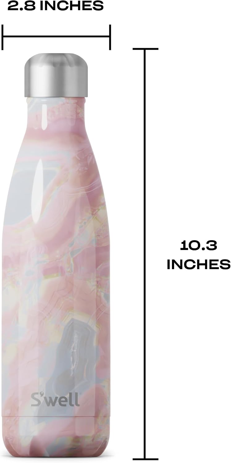S’well Botella de agua de acero inoxidable de 17 onzas, color Geode Rose, aislamiento al vacío de triple capa para mantener las bebidas frías durante 36 horas y calientes durante 18 horas, sin BPA