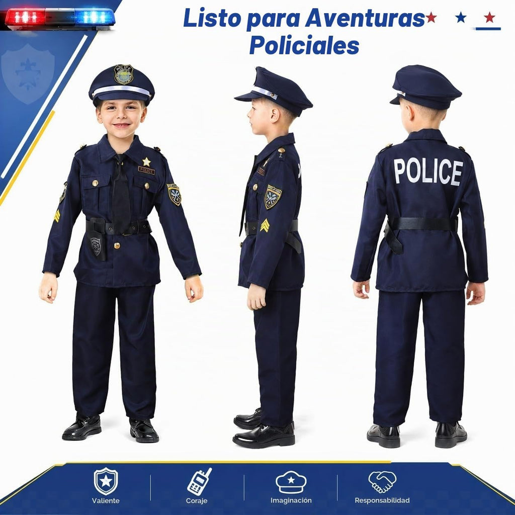 Skirfy Kit de Disfraz de Policía de 16 Piezas para Niños, Disfraz de Oficial de Policía para Niños, Kit de Rol de Disfraz de Policía para Niños, Disfraz de Halloween para Niños