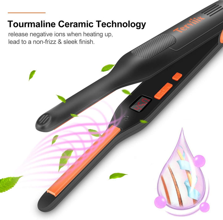 Terviiix - Plancha plana pequeña para cabello corto, temperatura aj...