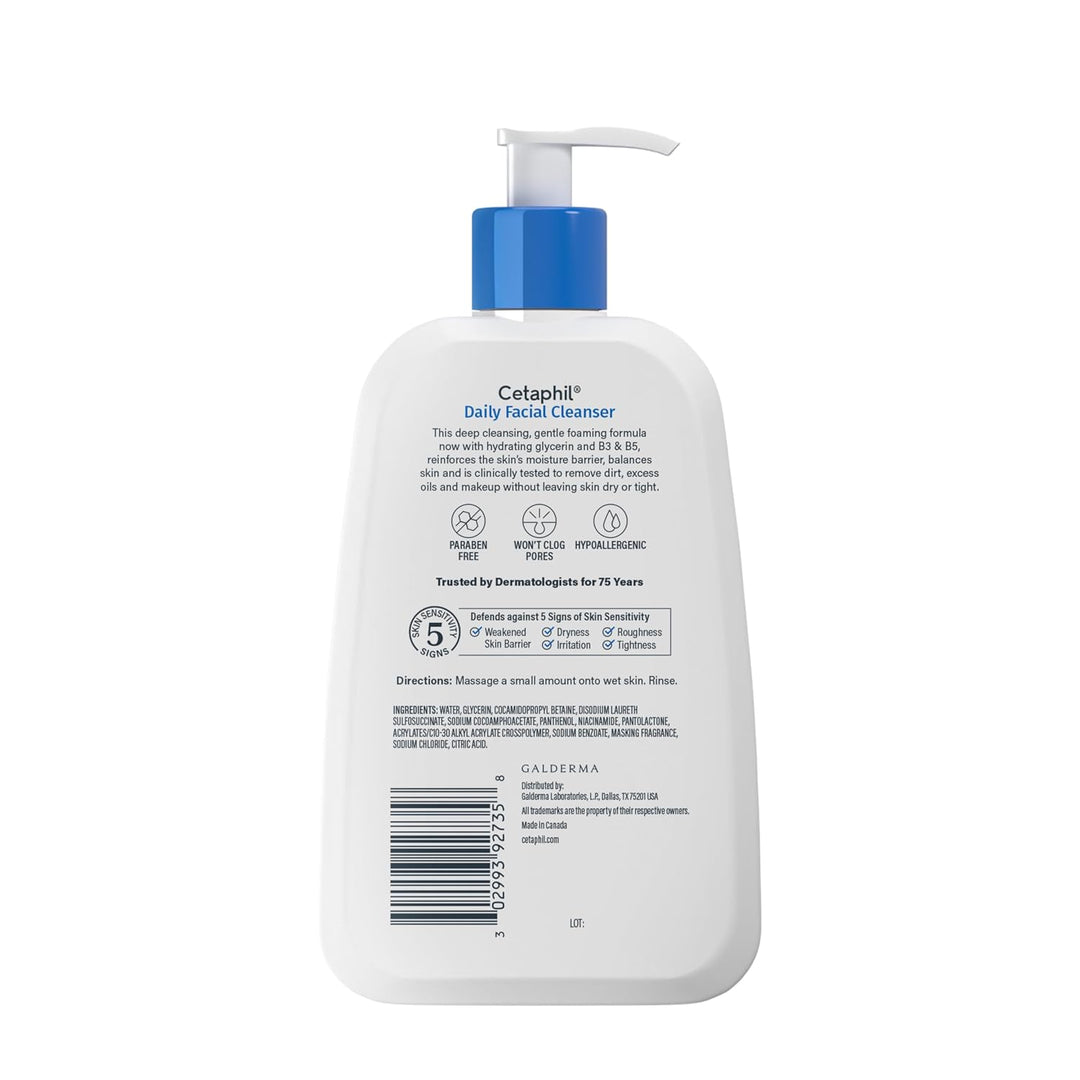 Limpiador facial de Cetaphil, limpiador facial diario para pieles s...